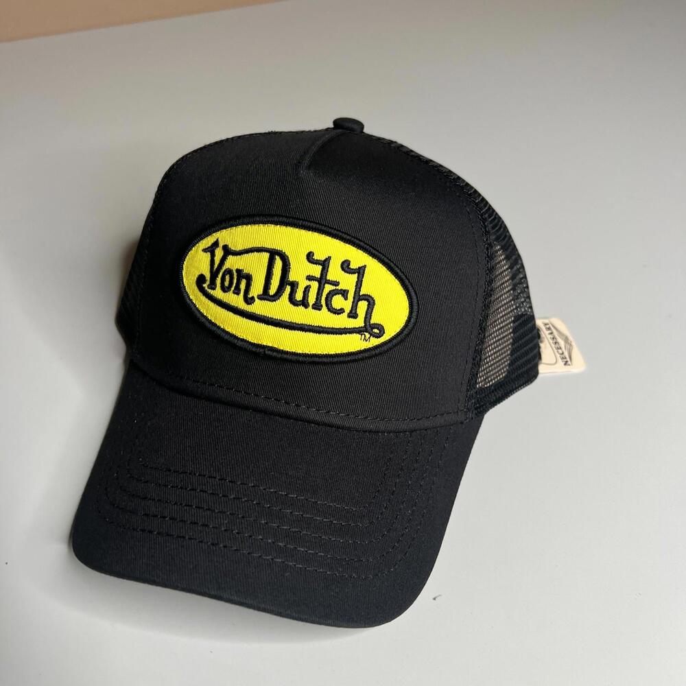 NEW Von Dutch Trucker Hat Cap Black Yellow Lime Embroidered Logo Adjustable Y2K